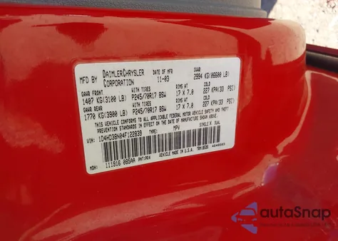 2004 Dodge Durango St z USA, uszkodzony, nr VIN 1D4HD38N04F122839